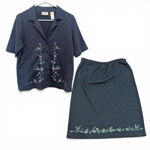 Vintage 90s Russ Embroidered Skirt Set Cottagecore Grandma Chic S Coquette